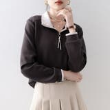 配色カラーハーフジップ長袖スウェットプルオーバー レディース トップス | Doux Belle | 詳細画像2