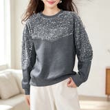 グレー | スパンコール切り替えクルーネック長袖プルオーバー レディース トップス | Doux Belle