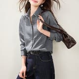 ストライプ柄ベーシック襟付き長袖シャツブラウス レディース トップス | Doux Belle | 詳細画像3