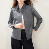 ストライプ柄ベーシック襟付き長袖シャツブラウス レディース トップス | Doux Belle | 詳細画像4