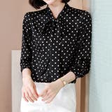 ボウタイ付きドット柄長袖ブラウス レディース トップス | Doux Belle | 詳細画像6