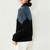デニム切り替えハーフジップ長袖プルオーバー レディース トップス | Doux Belle | 詳細画像8