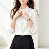 レース切り替えスタンドカラー長袖シャツブラウス レディース トップス | Doux Belle | 詳細画像4