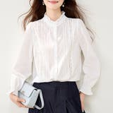 レース切り替えスタンドカラー長袖シャツブラウス レディース トップス | Doux Belle | 詳細画像7