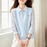 ライトブルー | 総柄アクセントレイヤード風ドッキングシャツブラウス レディース トップス | Doux Belle
