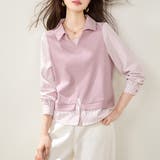 ストライプ柄切り替えレイヤード風ドッキングブラウス レディース トップス | Doux Belle | 詳細画像4