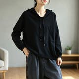 ブラック | 三角モチーフ付き長袖パーカー レディース トップス | Doux Belle
