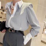ストライプ柄ホワイト切り替え長袖シャツブラウス レディース トップス | Doux Belle | 詳細画像13