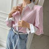 ストライプ柄ホワイト切り替え長袖シャツブラウス レディース トップス | Doux Belle | 詳細画像2