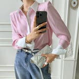 ストライプ柄ホワイト切り替え長袖シャツブラウス レディース トップス | Doux Belle | 詳細画像3