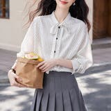 ストライプ柄切り替えボウタイリボン長袖ブラウス レディース トップス | Doux Belle | 詳細画像4