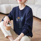 フラワー刺繍クルーネック長袖スウェットプルオーバ レディース トップス | Doux Belle | 詳細画像2