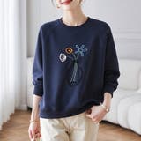 フラワー刺繍クルーネック長袖スウェットプルオーバ レディース トップス | Doux Belle | 詳細画像4