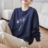 フラワー刺繍クルーネック長袖スウェットプルオーバ レディース トップス | Doux Belle | 詳細画像5