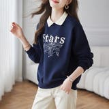 襟付きロゴ刺繍ドッキング風スウェットプルオーバー レディース トップス | Doux Belle | 詳細画像4