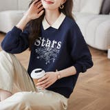 襟付きロゴ刺繍ドッキング風スウェットプルオーバー レディース トップス | Doux Belle | 詳細画像5