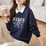 襟付きロゴ刺繍ドッキング風スウェットプルオーバー レディース トップス | Doux Belle | 詳細画像6