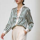 ストライプ柄スタンドカラー長袖シャツブラウス レディース トップス | Doux Belle | 詳細画像4