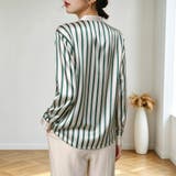 ストライプ柄スタンドカラー長袖シャツブラウス レディース トップス | Doux Belle | 詳細画像9