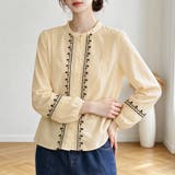 刺繍デザインスタンドカラー長袖シャツブラウス レディース トップス | Doux Belle | 詳細画像3