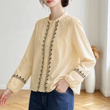 刺繍デザインスタンドカラー長袖シャツブラウス レディース トップス | Doux Belle | 詳細画像4