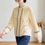 刺繍デザインスタンドカラー長袖シャツブラウス レディース トップス | Doux Belle | 詳細画像6