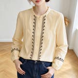 刺繍デザインスタンドカラー長袖シャツブラウス レディース トップス | Doux Belle | 詳細画像7