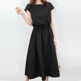 ブラック | フレアワンピース フレンチスリーブ ロングワンピース | Doux Belle 