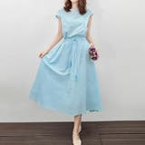 ライトブルー | フレアワンピース フレンチスリーブ ロングワンピース | Doux Belle 