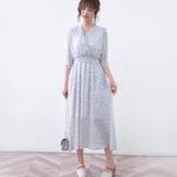 ブルー | マキシワンピース ロングワンピース シフォンワンピース 花柄 Vネック | Doux Belle