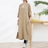 グレージュ | ワンピース ロング丈 半袖  vネック ボタン ゆったり | Doux Belle 