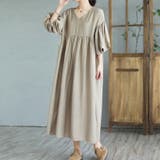 ライトカーキ | ワンピース 半袖 ロングワンピ エスニック フレアワンピース | Doux Belle