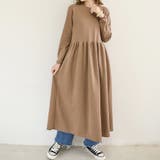 ブラウン | ワンピース 長袖 ロングワンピ フレア 丸襟 | Doux Belle