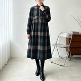 グリーン | チェック柄ロング丈シャツワンピース レディース ワンピース | Doux Belle