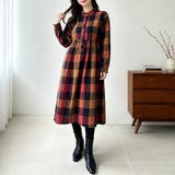 レッド | チェック柄ロング丈シャツワンピース レディース ワンピース | Doux Belle