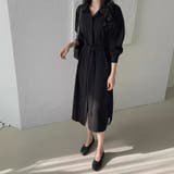 ブラック | シャツワンピース ロング 長袖 | Doux Belle 