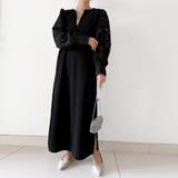 ブラック | ドッキングシアーキーネックワンピース | Doux Belle