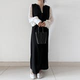 ベージュブラック | ドッキングシアーキーネックワンピース | Doux Belle
