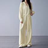 ベージュ | ウエストリボン×ワイドパンツオールインワン | Doux Belle