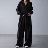 ブラック | ウエストリボン×ワイドパンツオールインワン | Doux Belle