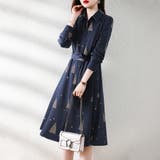 ツリー総柄ウエストリボンシャツワンピース レディース ワンピース | Doux Belle  | 詳細画像4 