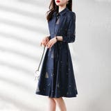 ツリー総柄ウエストリボンシャツワンピース レディース ワンピース | Doux Belle  | 詳細画像5 