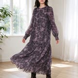 アート風総柄クルーネック長袖ロングワンピース レディース ワンピース | Doux Belle | 詳細画像12
