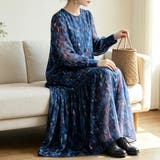 アート風総柄クルーネック長袖ロングワンピース レディース ワンピース | Doux Belle | 詳細画像3