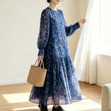 アート風総柄クルーネック長袖ロングワンピース レディース ワンピース | Doux Belle | 詳細画像4