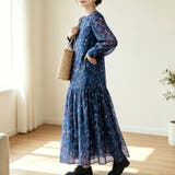 アート風総柄クルーネック長袖ロングワンピース レディース ワンピース | Doux Belle | 詳細画像6
