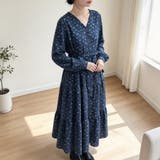 小花柄Vネックウエストリボン長袖ワンピース レディース ワンピース | Doux Belle  | 詳細画像6 