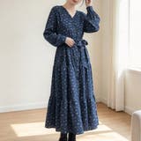 小花柄Vネックウエストリボン長袖ワンピース レディース ワンピース | Doux Belle  | 詳細画像7 
