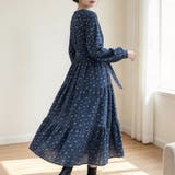 小花柄Vネックウエストリボン長袖ワンピース レディース ワンピース | Doux Belle  | 詳細画像9 