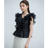ブラック | ラッフルフリルペプラムブラウス | SAISON DE PAPILLON 